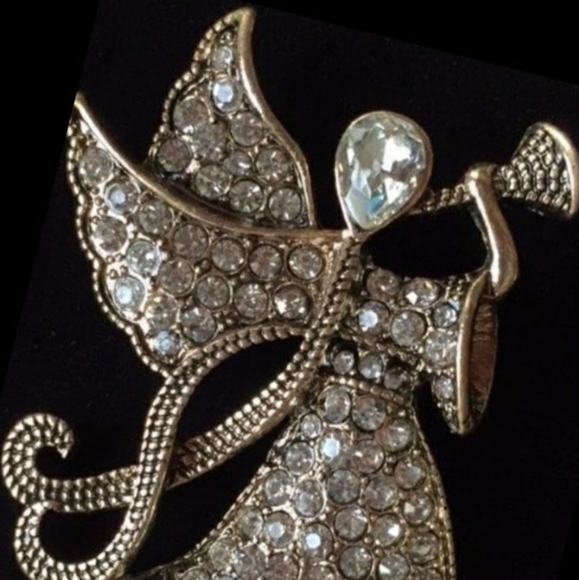 Monet Rhinestone Angel Holiday Pin - Picture 7 of 8